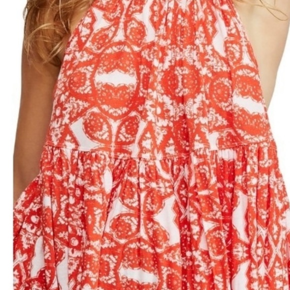 FREE PEOPLE FLOWY TUNIC TOP IN ORANGE RED LAVENDER SIZE MEDIUM - Picture 2 of 4